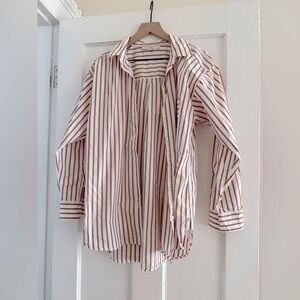 Loft Tan and White Striped Button-Up Shirt, M